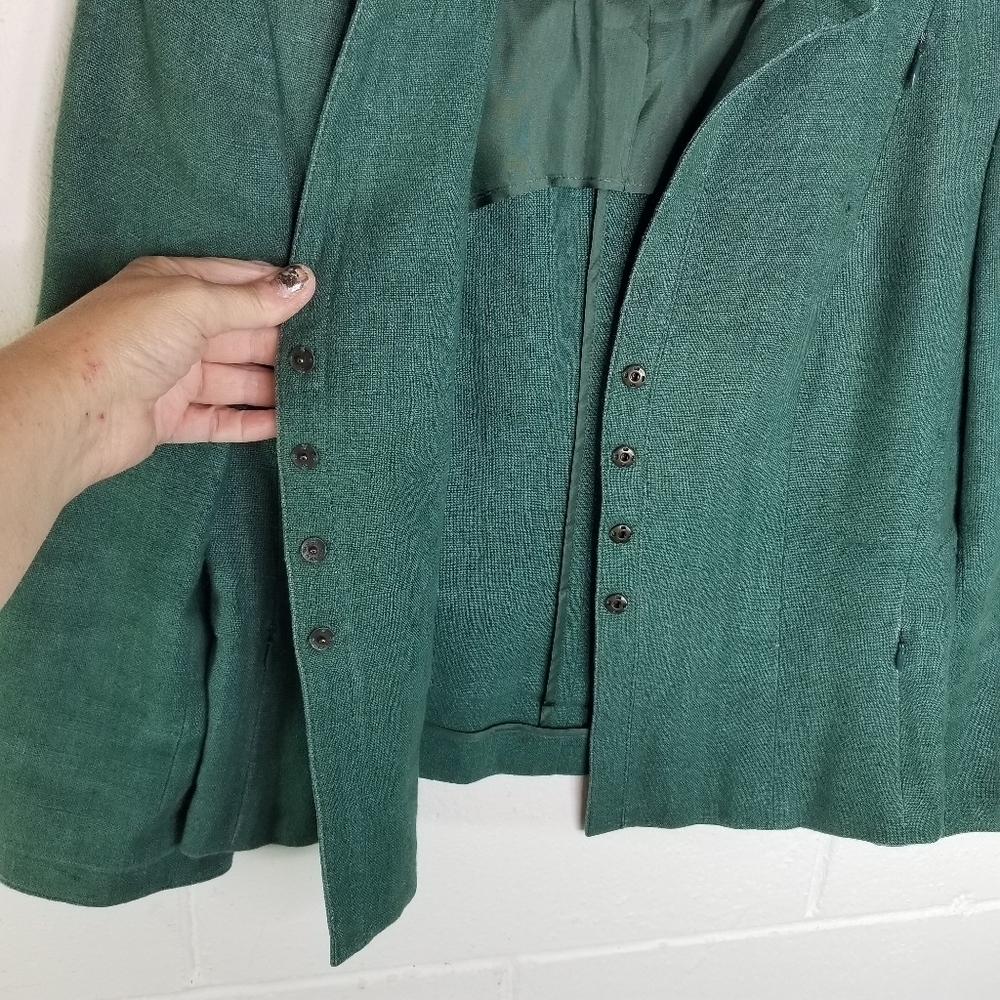 Akris Punto teal green linen cropped jacket - Picture 7 of 12